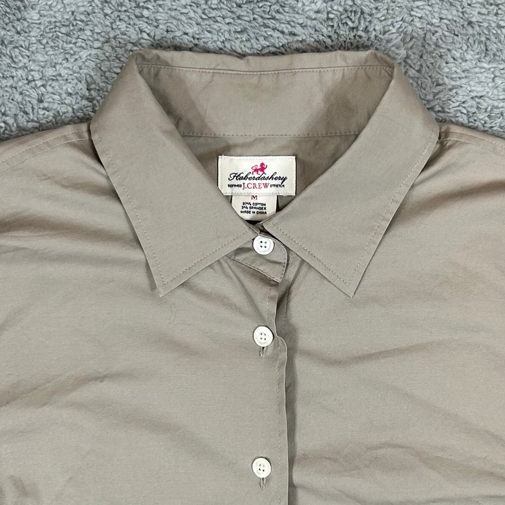 J.Crew Haberdashery Refined Stretch Shirt Mens Medium Tan Khaki Button Down